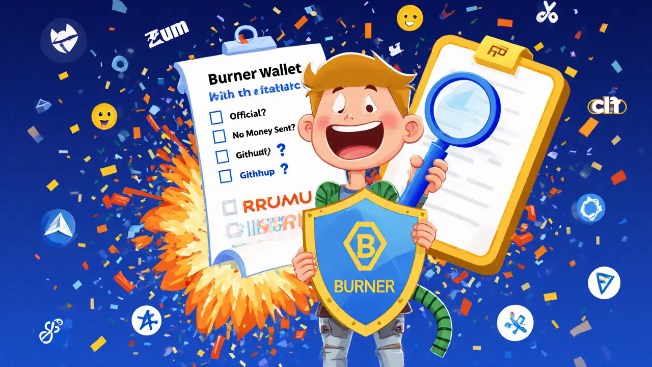 Safe user checking airdrop checklist as fake portal explodes in rubber hose cartoon style.