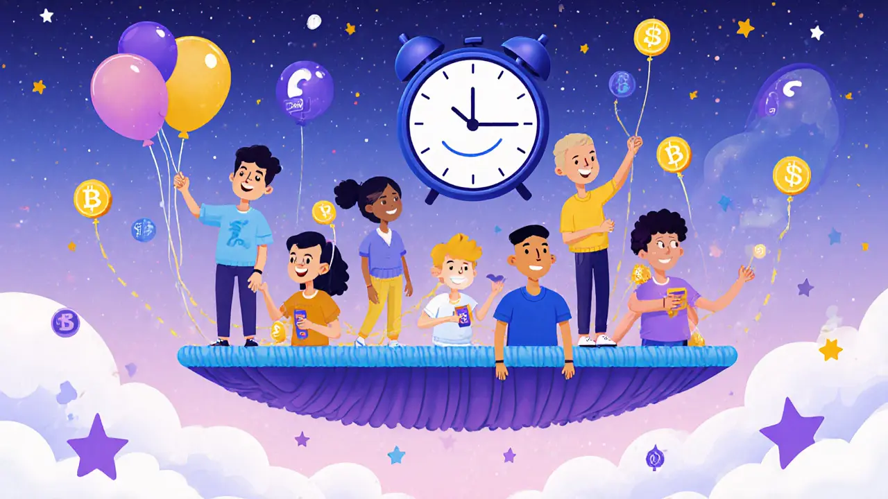 Fans earning Fan Points by interacting on Showcase, with SHO tokens forming above their heads as a clock counts down.