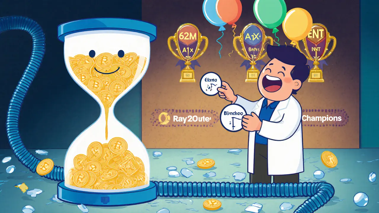 Staking hourglass turning B2M tokens into A1X and RNT rewards