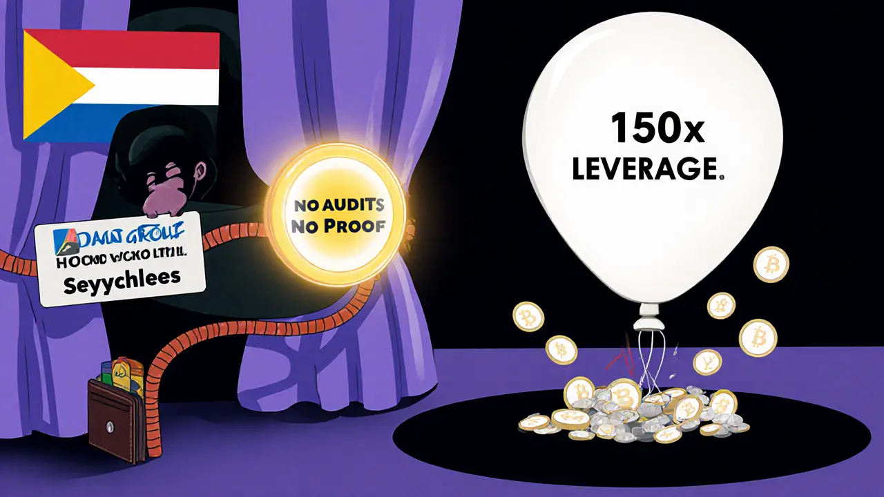 Shadowy company figure hiding behind flags as a trader&#039;s wallet deflates into a black hole labeled &#039;No Audits&#039;.