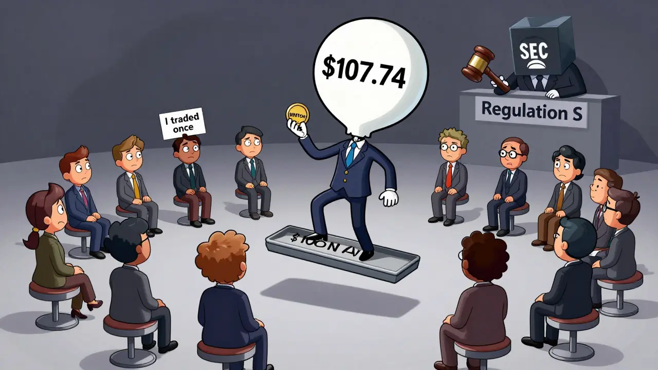 A nervous investor on a scale between WMTon's market price and NAV, with only a few other investors sitting nearby.