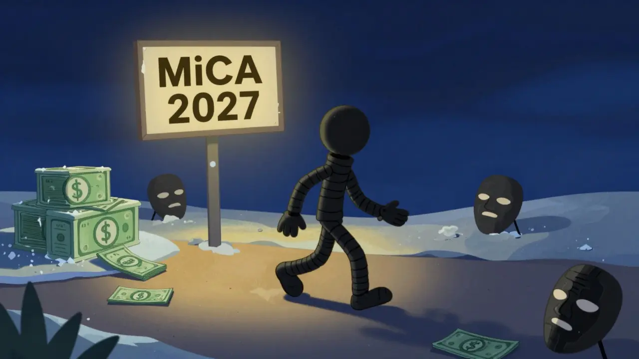 Character navigating obstacles toward EU crypto regulation