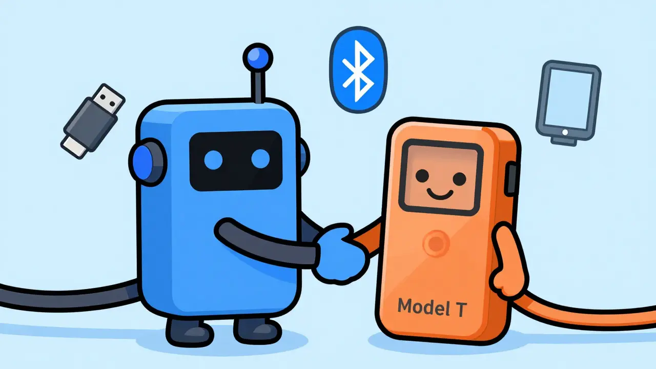 Ledger and Trezor devices shaking hands with connectivity icons.