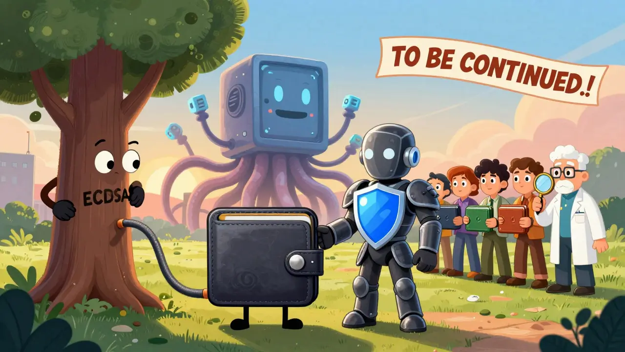 A nervous blockchain wallet hides as a quantum computer looms, while a new quantum-resistant wallet offers protection.