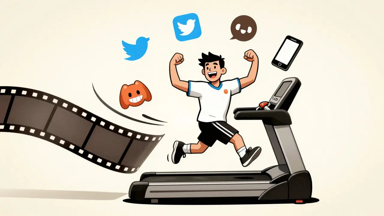 Animated character juggling social media icons during a frantic onboarding process.