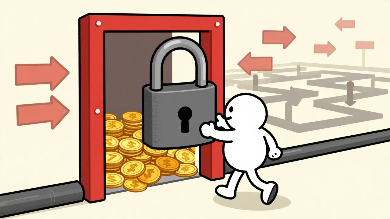 Cartoon character unable to enter a locked door, symbolizing a crypto liquidity trap