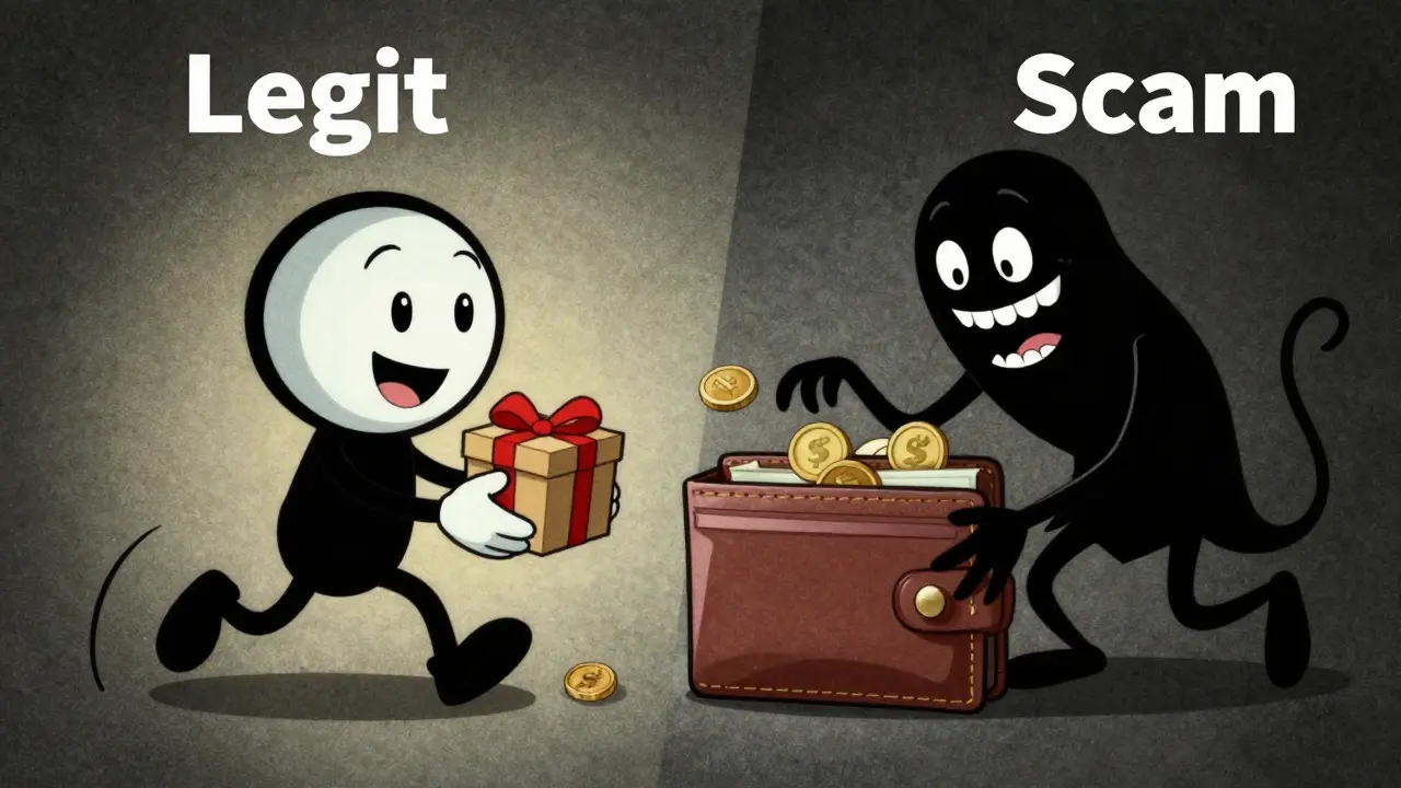 Comparison of a legitimate gift and a thief stealing from a wallet