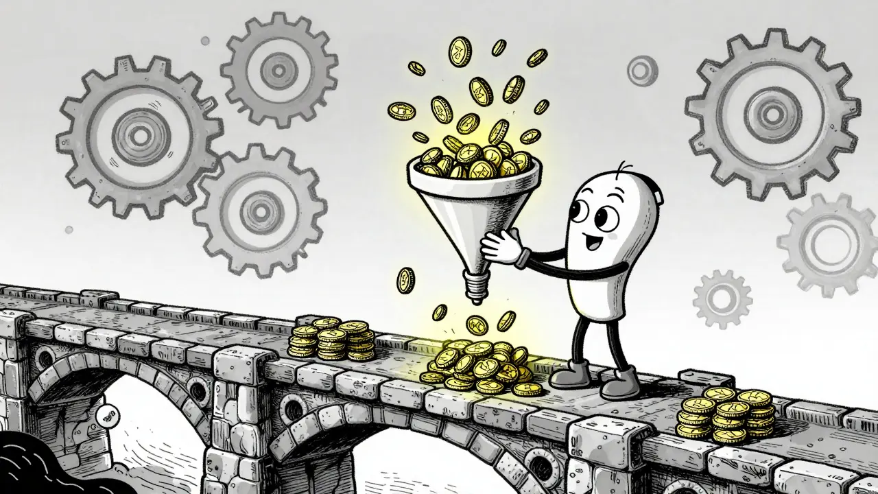 Animated funnel bundling tokens for blockchain settlement