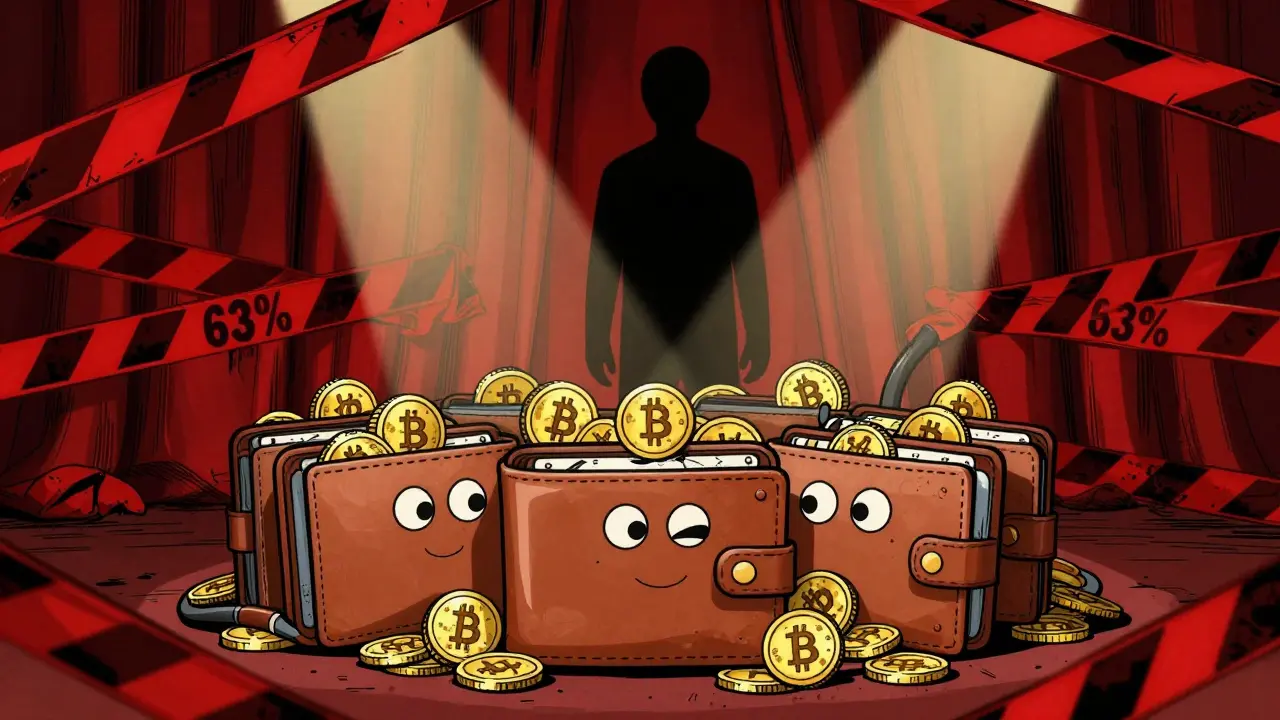 Anonymous silhouette behind curtain with centralized wallets holding coins
