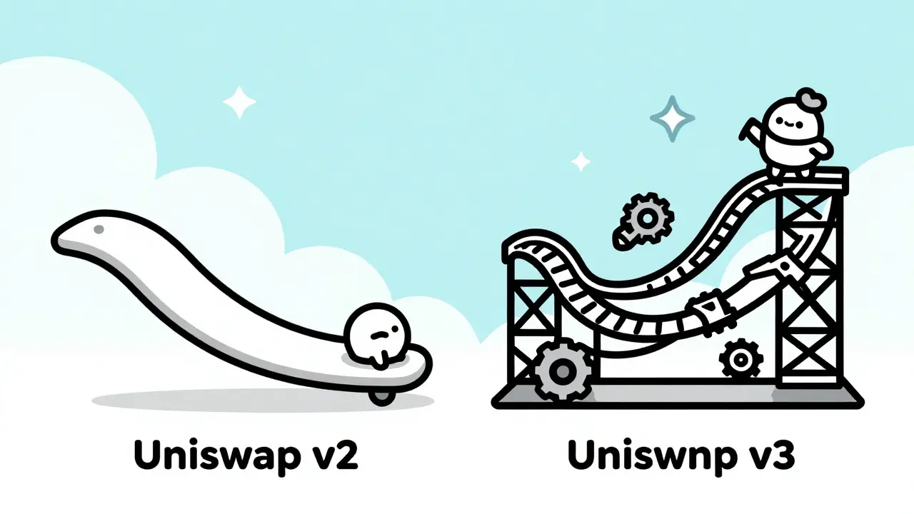 Cartoon split scene: a simple slide vs a complex rollercoaster representing passive vs active trading strategies.
