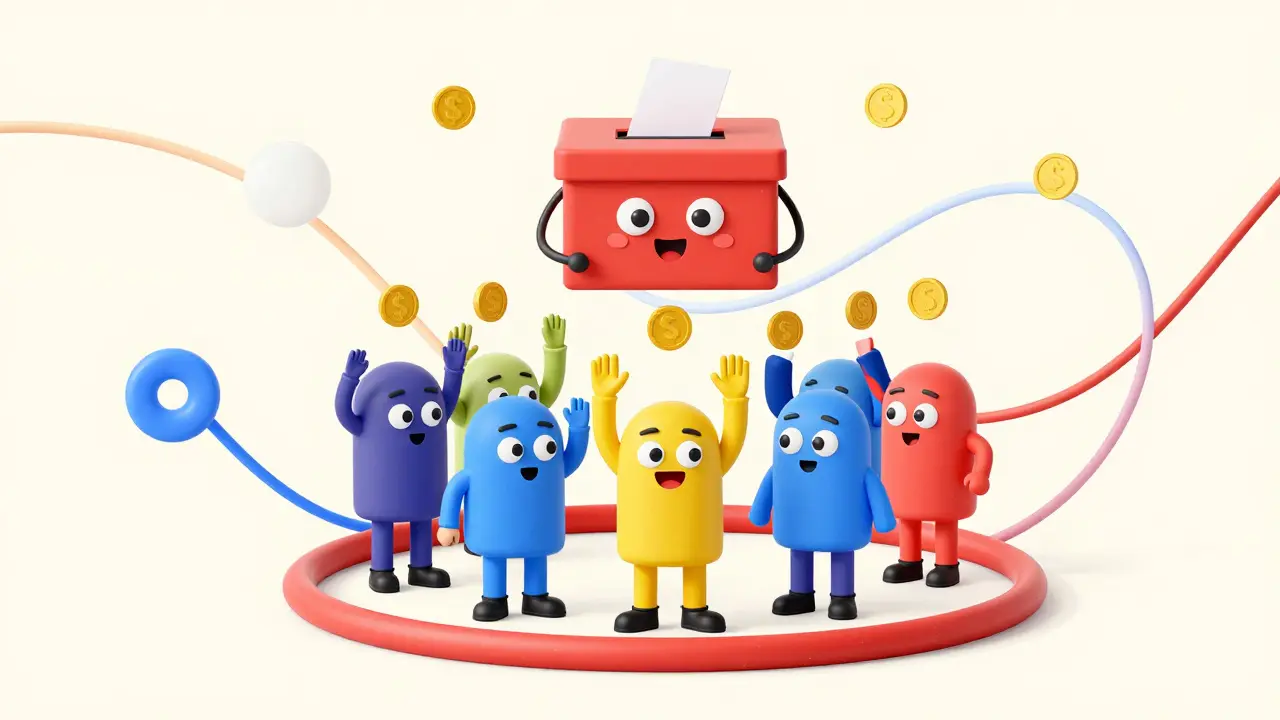 Vintage style avatars voting on a platform for community governance