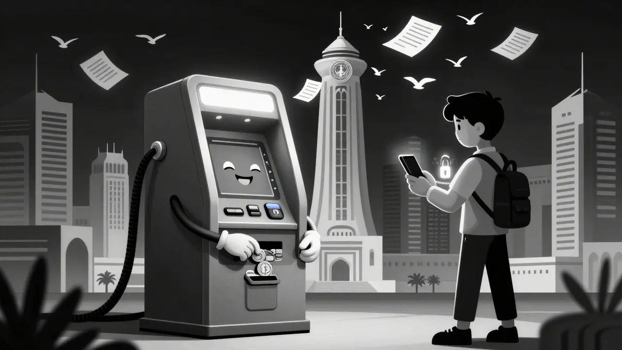 Crypto ATM in retro city with government oversight