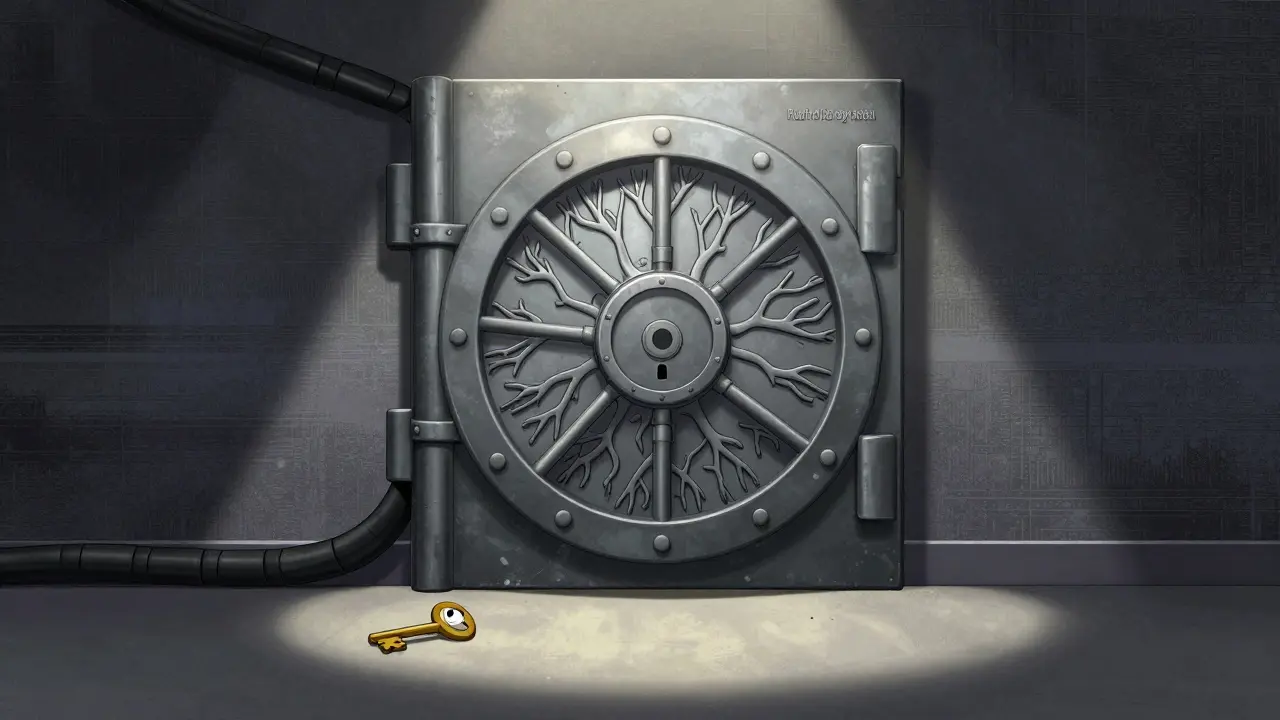 Digital vault with Merkle tree lock and lost key