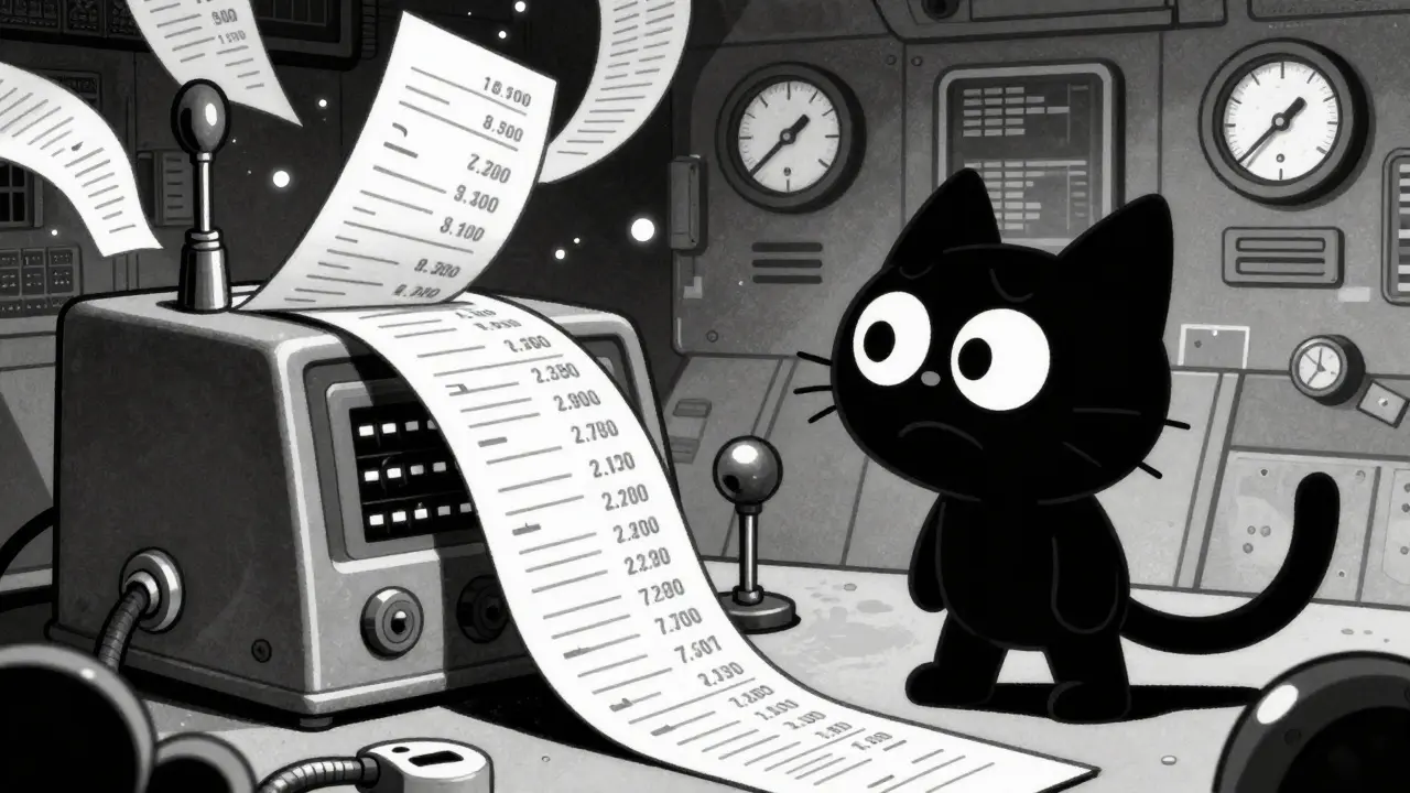Distressed cartoon character watching falling stock numbers