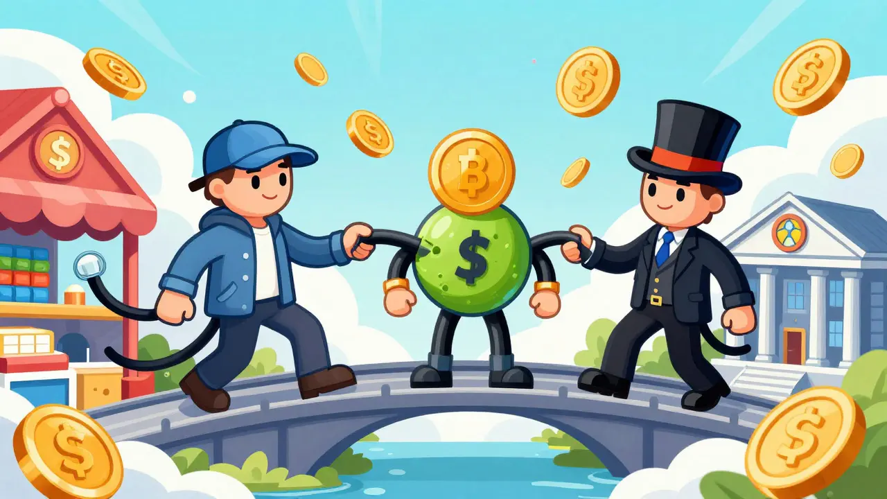 Illustration of utility and security tokens merging into a hybrid model.