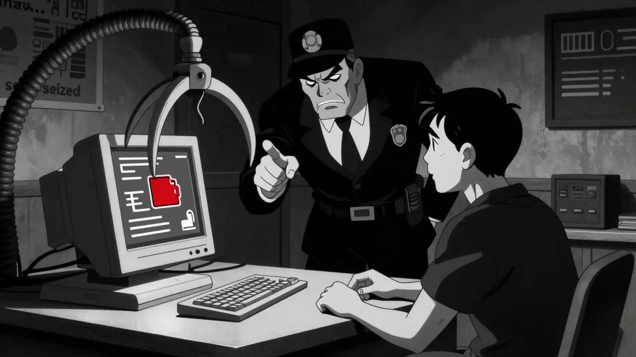Noir style police seizing crypto wallets from suspect