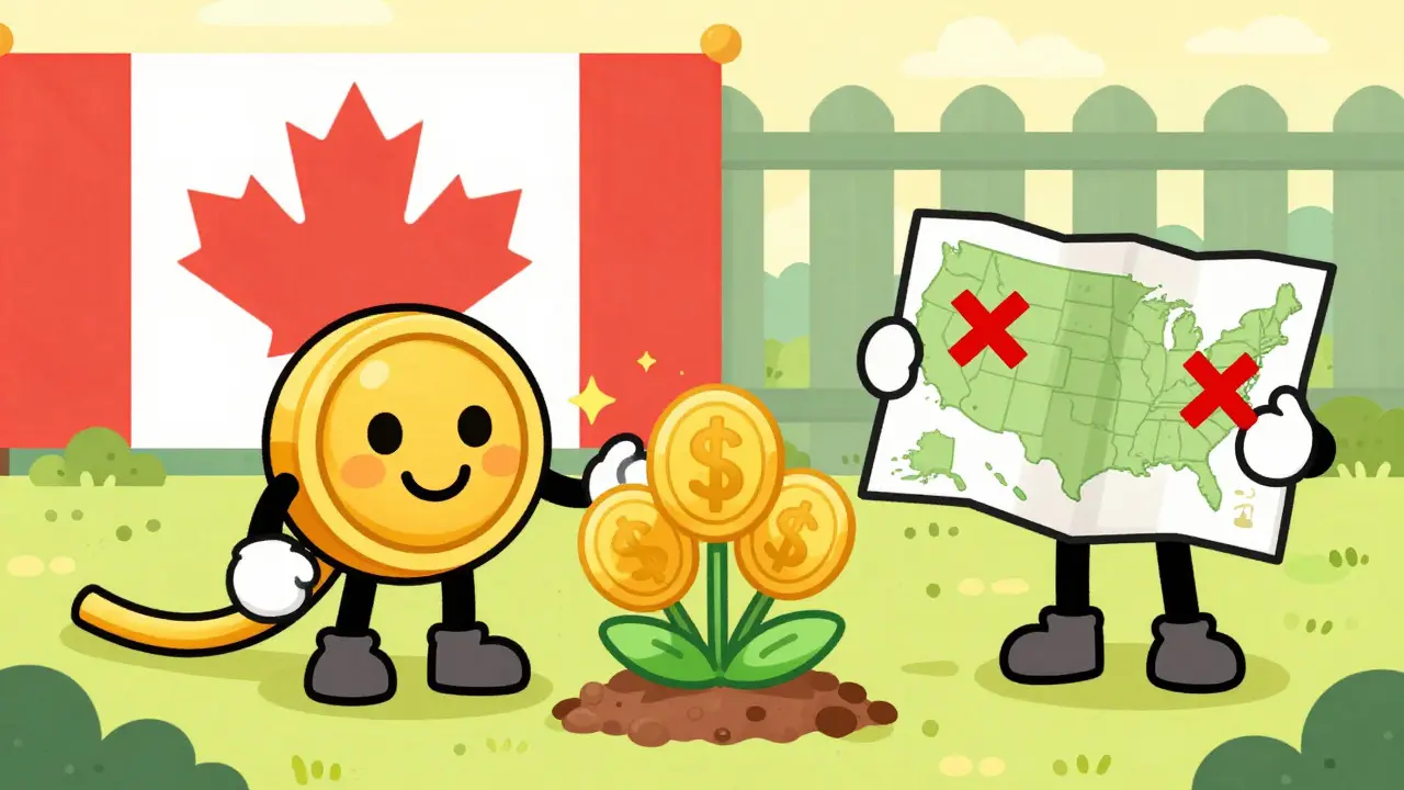OCE token farming gold with Canadian flag and restricted map