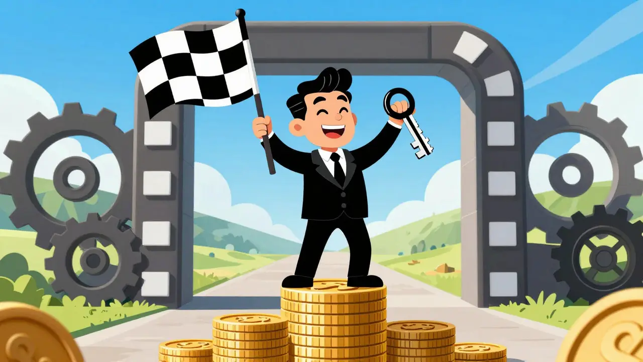 Triumphant entrepreneur celebrating successful integration