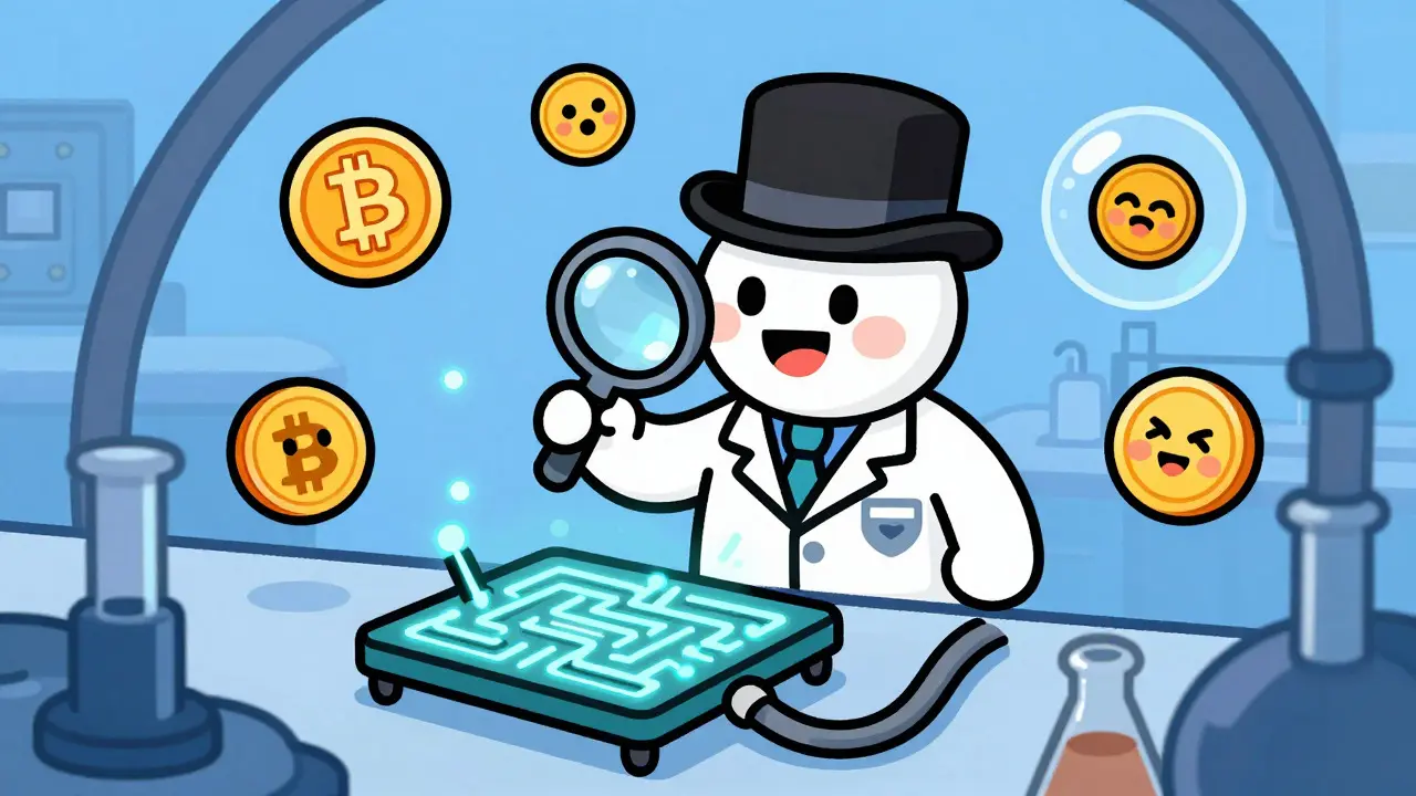 Whimsical lab scene testing crypto sandbox environments