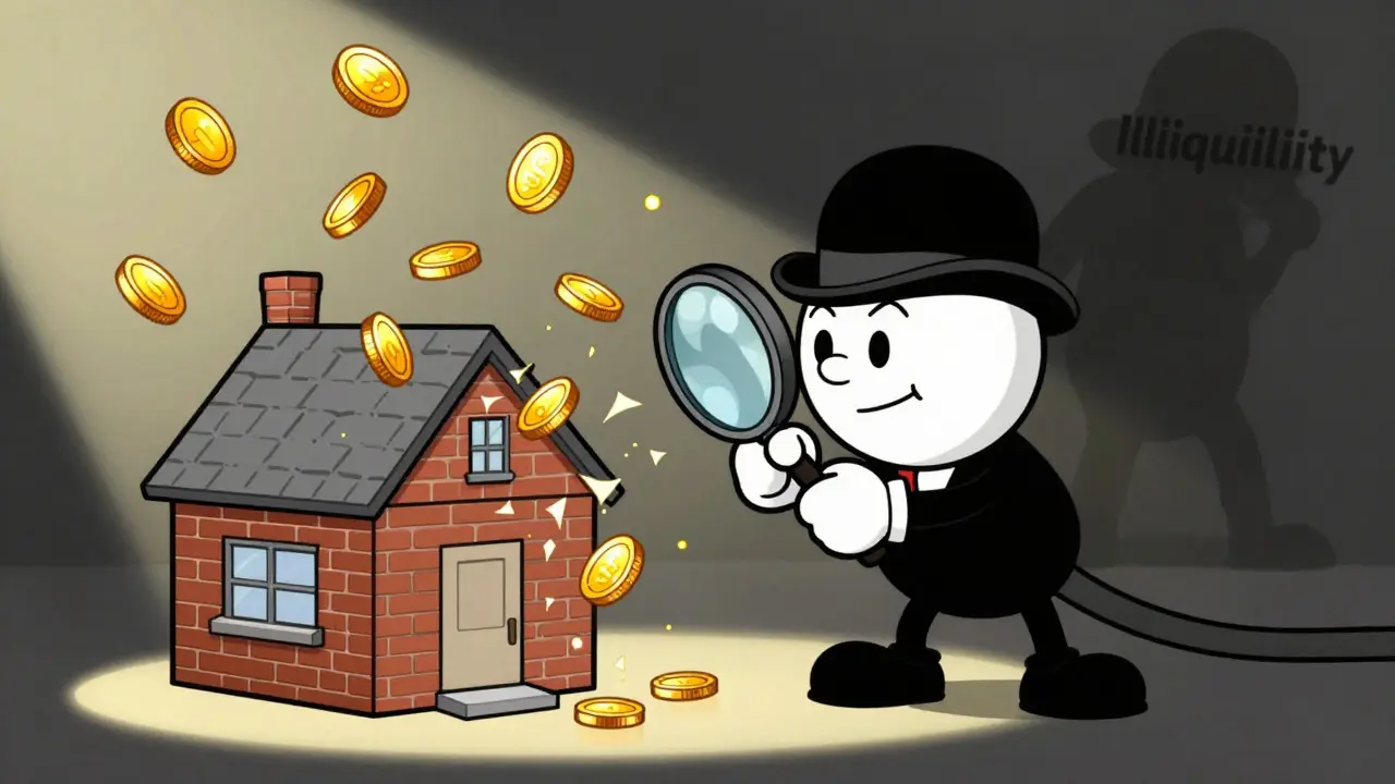 A cartoon character turns a house into floating gold tokens using a magnifying glass.
