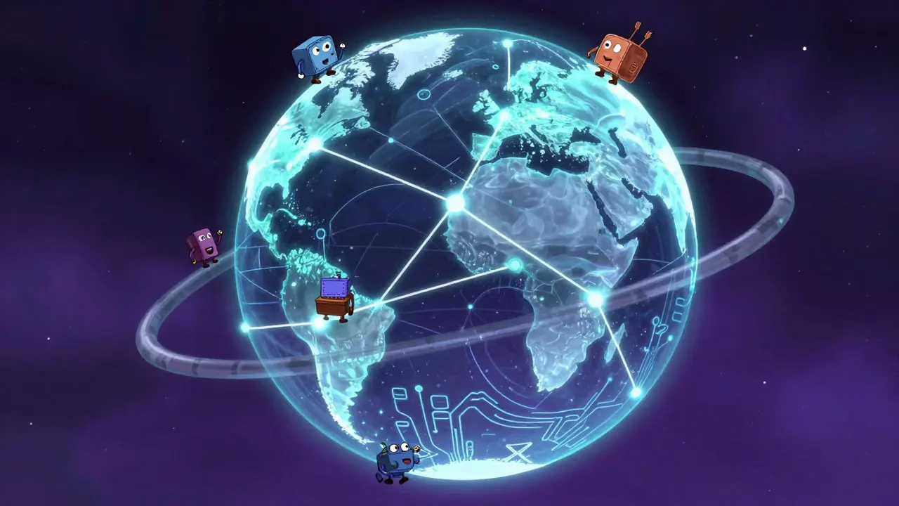 Glowing globe showing decentralized distribution of global mining power