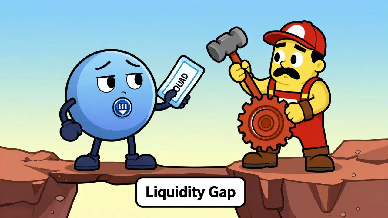 Two animated token characters struggling on a bridge in 1920s cartoon style.