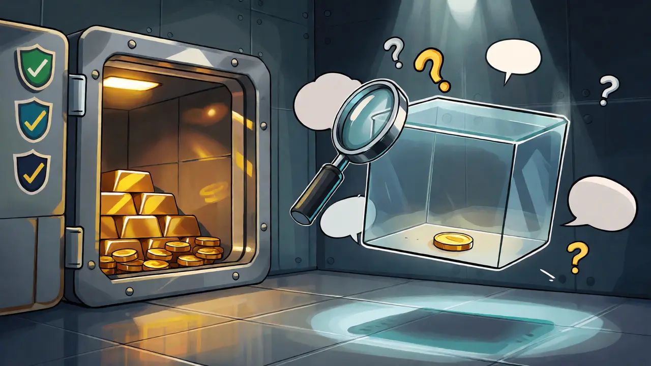 Comparison of a solid vault versus a fragile, empty glass box floating in darkness.