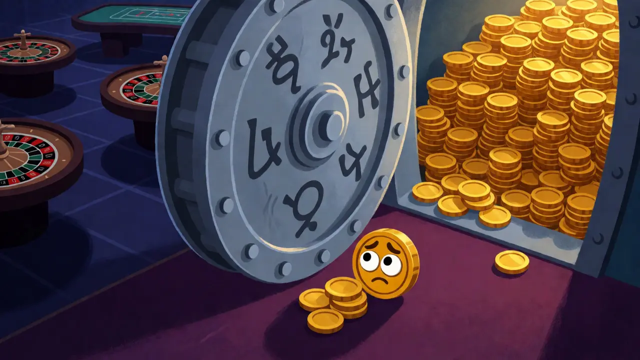 Tiny coin peeking at a vault full of gold coins representing supply concentration