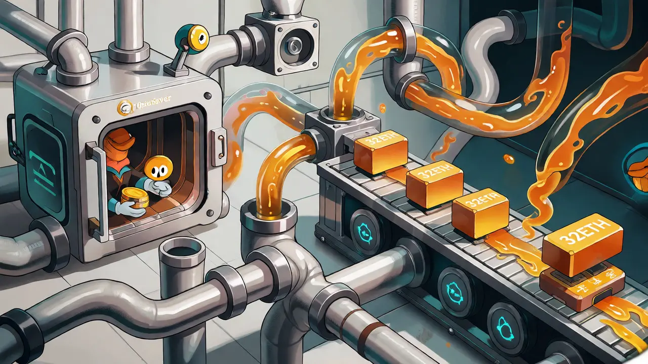 Animated plumbing system visualizing BlockSwap's liquid staking ecosystem