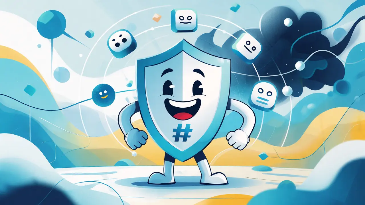 Anthropomorphic shield blocking quantum threats in a digital world.