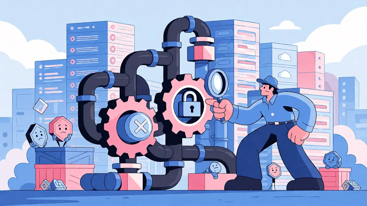 Detective inspecting secure smart contract machinery