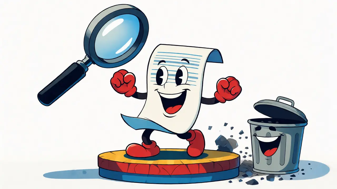 Happy clean paper character celebrating successful text cleanup