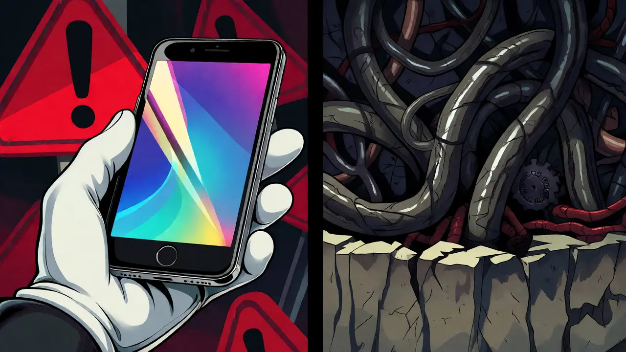 Shiny app interface contrasted with chaotic backend infrastructure