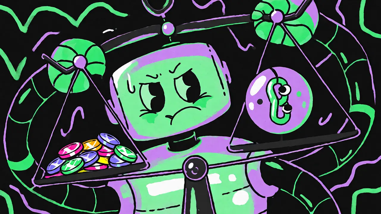 Smart contract robot balancing collateral and price feeds in a volatile market.