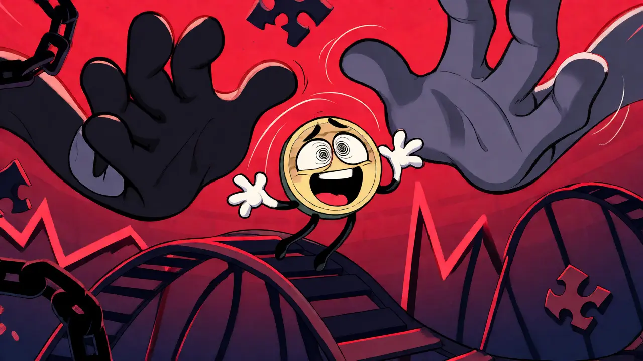 Token character on volatile red rollercoaster track