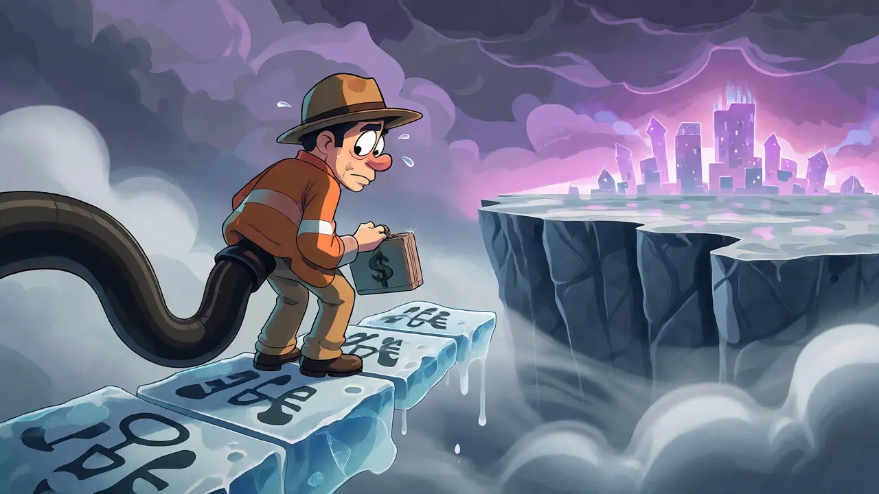 Trader hesitating on icy bridge over regulatory chasm